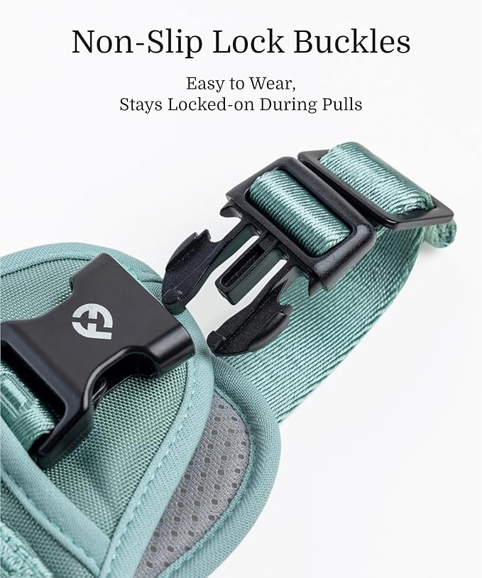 2025 New Edition, Fei & Eve Classic Dog Harness - Quick-Release Buckles | 3-Point No-Pull Control | Heavy-Duty 900D Nylon | Dual Safety Handles | Breathable Mesh | Adjustable Fit | Large,Green