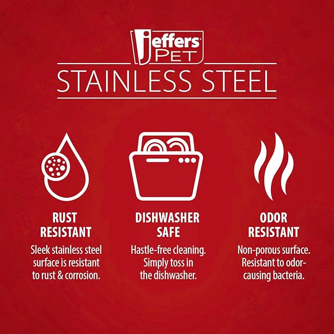Jeffers Pet Stainless Steel Dog Bowl – No Skid, No Tip Food & Water Bowls for Puppies, Small, Medium, Large Breeds – Heavy Duty, Dishwasher Safe Feeder for Indoor, Outdoor, Travel Use – 1 Pint