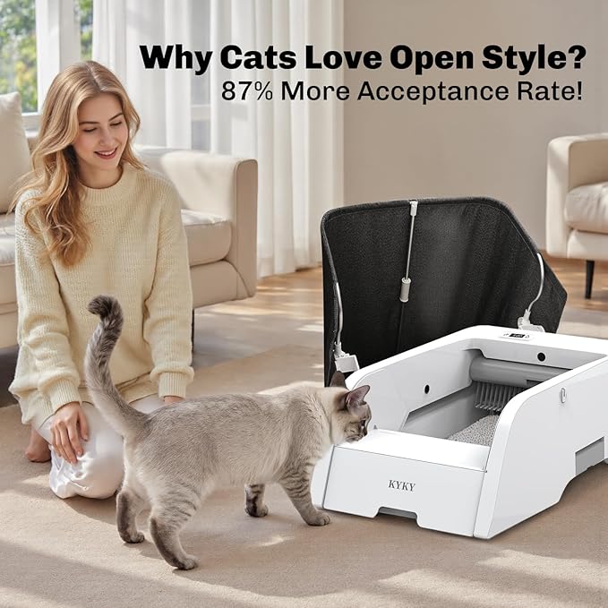 2 in 1 Self Cleaning Litter Box with APP Control, Open or Covered Canopy Design to Meet Cats' Varying Preferences, Large Automatic Cat Litter Box for Multiple Cats, Quiet, Odorless & Safe