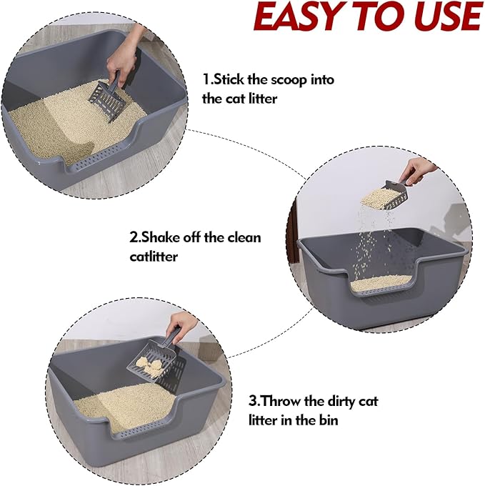 4-Pack Plastic High Wall Cat Litter Box with Scoop, Anti-Splashing Kitty Litter Pan, Grey