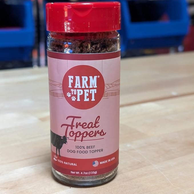 Farm To Pet - Dog Food Topper - 4.7 oz Beef Meal Toppers for Dogs, Single Ingredient, Lean, All Natural, Healthy Food for Small, Medium, Large Breeds, & Puppies - Made in USA