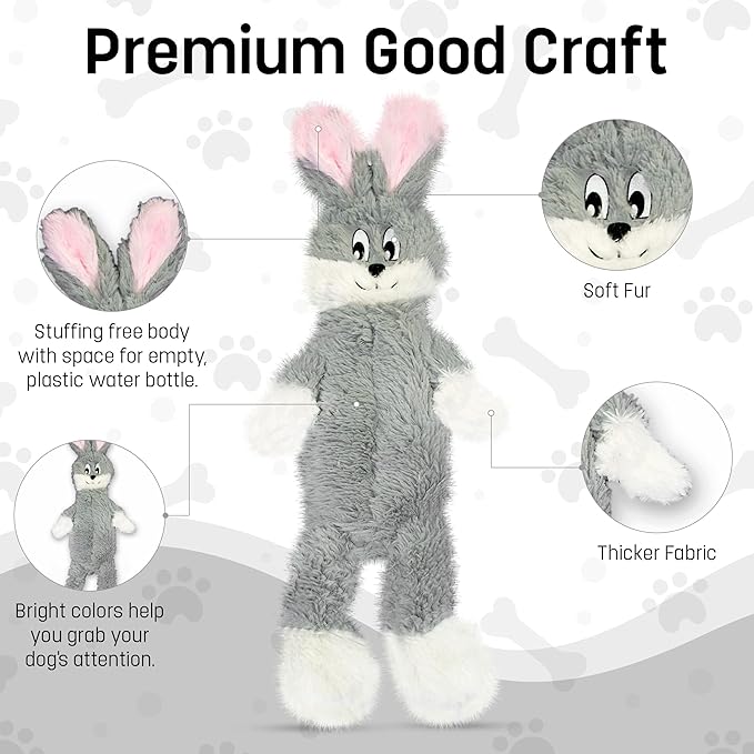 FGA MARKETPLACE Monkey-Grey Rabbit Flat NO Stuffing NO Squeak Plush Dog Toy, Funny Style Will Entertain Your Pet for Hours, Recommended for Small and Medium Dog 21 INCH Long