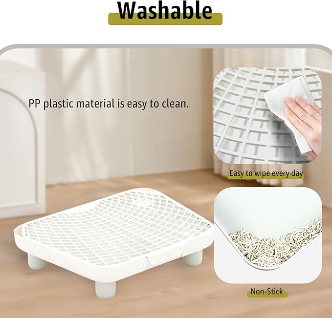 Litter Box Step, Litter Box Ramp with Anti Slip Base & Guard Cat Step 3.5 in/9 cm High – Dust‑Control Trapezoid PP Cat Ramps with 1 cm Sand Filter Gap & Removeable Design + 2 Sisal Balls