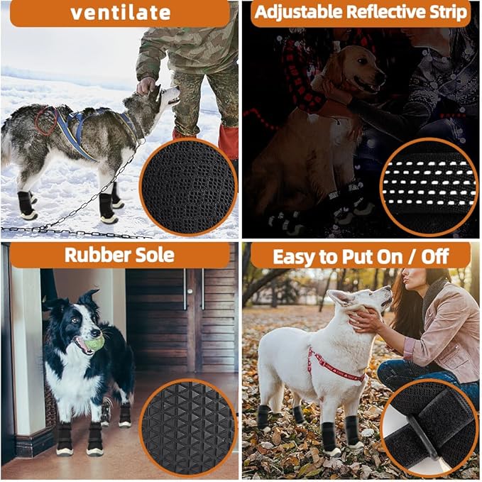 Dog Shoes for Hot Pavement Anti-Slip Dog Boots Waterproof Dog Shoes for Small to Large Dogs with Reflective Straps Pet Dog Boots for Hiking.4Pcs Soft Breathable Paw Protectors for Dogs