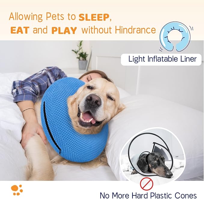 Supet Inflatable Dog Cone Collar for Dogs to Stop Licking, Dog Donut Collar After Surgery, Soft Pet Cone for Small Medium Large Dogs Blue 02 XS