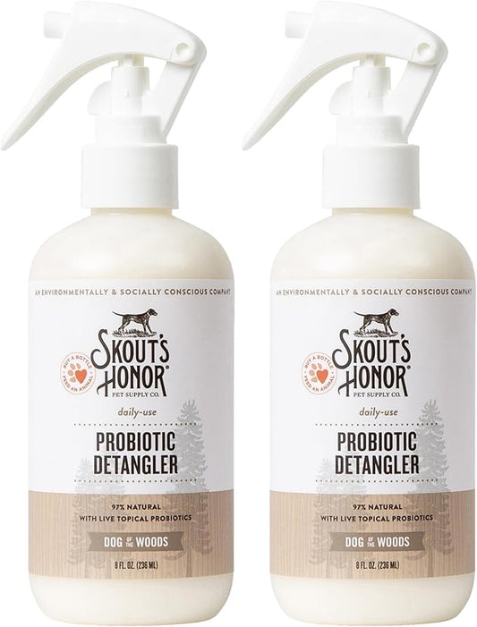 Skout's Honor Probiotic Pet Detangler Spray - Hydrating & Conditioning with Avocado Oil, 97% Natural, Paraben & Sulfate-Free, softens for a brushable Coat, Daily Use, 8oz, Dog of The Woods, 2-Pack