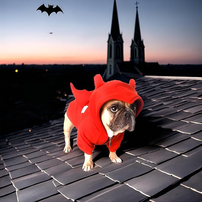 iChoue English Bulldog Batman Halloween Costumes Clothes Hoodies Shirts Vest for Medium Dogs Cold Weather Winter Coats French Frenchie Pug Pitbull - Red Bat, XXLarge