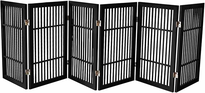 Pet Dog Gate Strong and Durable Freestanding Folding Acacia Hardwood Portable Wooden Fence Indoors or Outdoors by Urnporium (Black Pet Gate, 6 Panel 30" Tall)