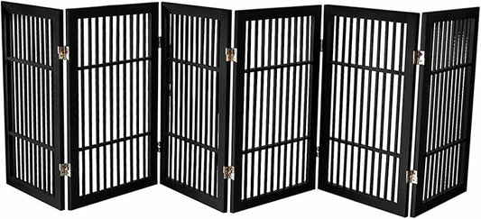 Pet Dog Gate Strong and Durable Freestanding Folding Acacia Hardwood Portable Wooden Fence Indoors or Outdoors by Urnporium (Black Pet Gate, 6 Panel 30" Tall)