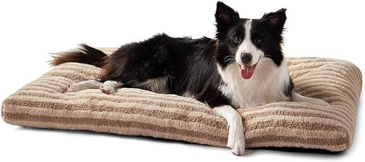 FURTIME Washable Dog Bed Large Sized Dogs, Deluxe Dog Crate Beds Comfy Fluffy Kennel Pad Anti-Slip Pet Sleeping Mat, Machine Washable Dogs Pillow, 35"x23"x3.5", Brown