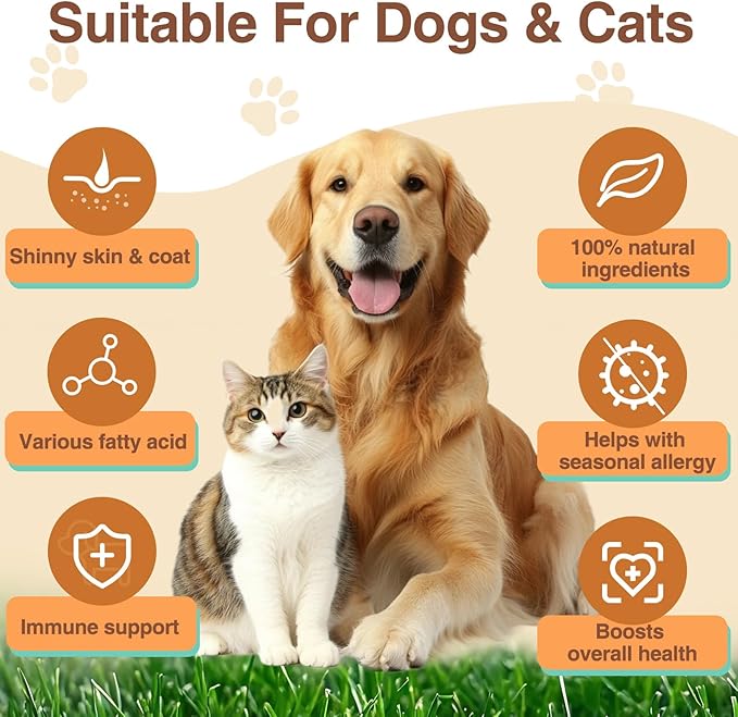Salmon Oil for Dogs, Fish Oil for Cats, 32oz Salmon Oil for Dogs Skin and Coat Fish Oil Supplements with Vitamin D, EPA + DHA for Itchy Relief, Immune Support for Joints & Heart, Dry Skin & Allergies