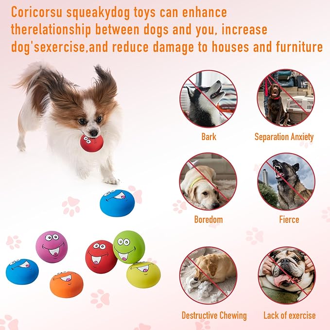 Squeaky Dog Toys Funny Face Chewing Latex Rubber Soft Fetch Play Interactive Dog Squeaky Balls for Puppy Small Medium Pet Dog (12PCS)