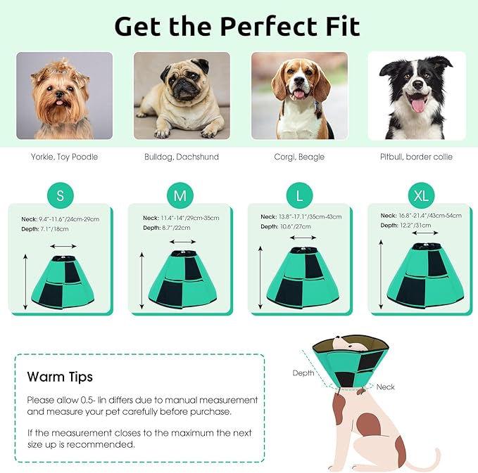 Queenmore Soft Cone for Dogs After Surgery, Dog Cones for Large Dogs to Stop Licking, Soft Dog Cone, Elizabethan Collar for Pets, Alternative Pet Recovery Collar for Wound Healing, Green L