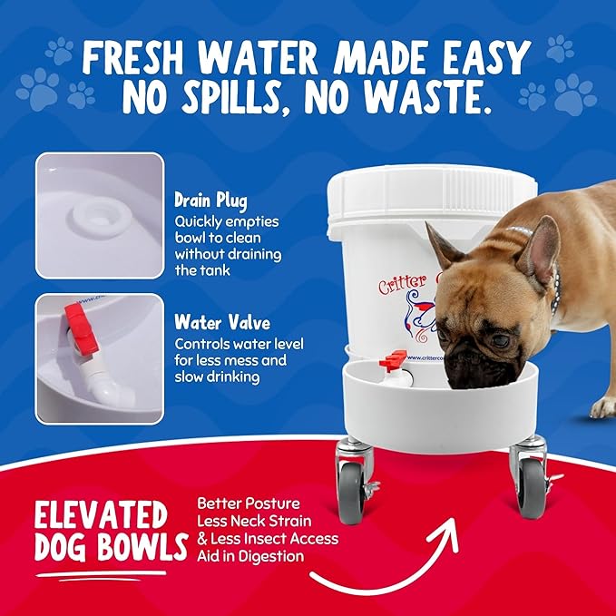 Gravity Water Bowl for Cats: Dogs & All Pets 3.5 Gallon. Top Fill Automatic Water Dispenser for Cat, Quiet, No BPA & Made in USA. Auto Water Dog Bowl for Daycares, Multi Pet Homes and Busy Parents