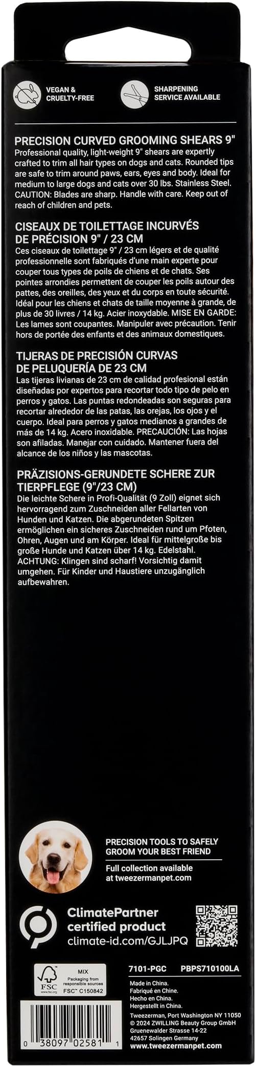 Tweezerman 9" Pet Grooming Scissors with Safety Round Tips, Professional Curved Grooming Shears for Medium to Large Dogs