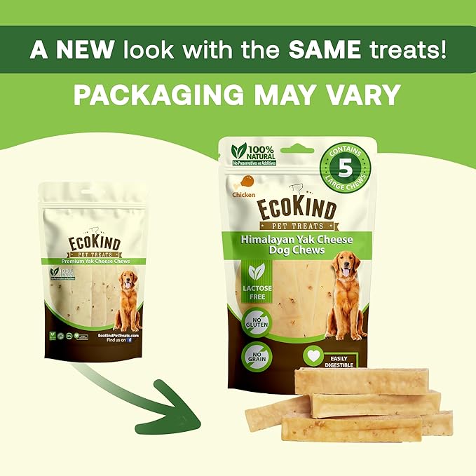 EcoKind Premium Gold Yak Cheese Himalayan Dog Chews, Dog Treats Large Breed, All Natural, High Protein Dog Chew, Chicken, Large - 5 Chews