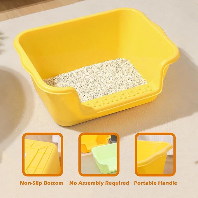 Small Cat Litter Box with High Sides,Cat Litter Pan Tray,High Wall Kitty Litter Box with Anti-Leakage Top Low Entry for Indoor Senior Cats & Multi Cats,Non-Sticky,Easy to Clean (Yellow)