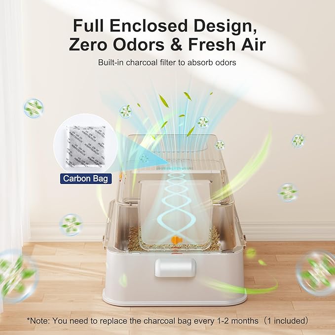 FURTIME Stainless Steel Litter Box with Lid, XL Extra Large Cat Litter Box for Big Cats, Enclosed Drawer Metal Litter Boxs with High Sided Enclosure & Mat, Front & Top Entry, Odor Free, Anti-Leakage