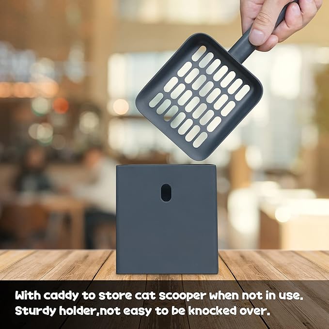 Cat Litter Scooper with Caddy, cat Scooper with Holder, with Container to Store cat Scooper, Durable ABS Material and Cute Design - 85° Matte Dark Grey