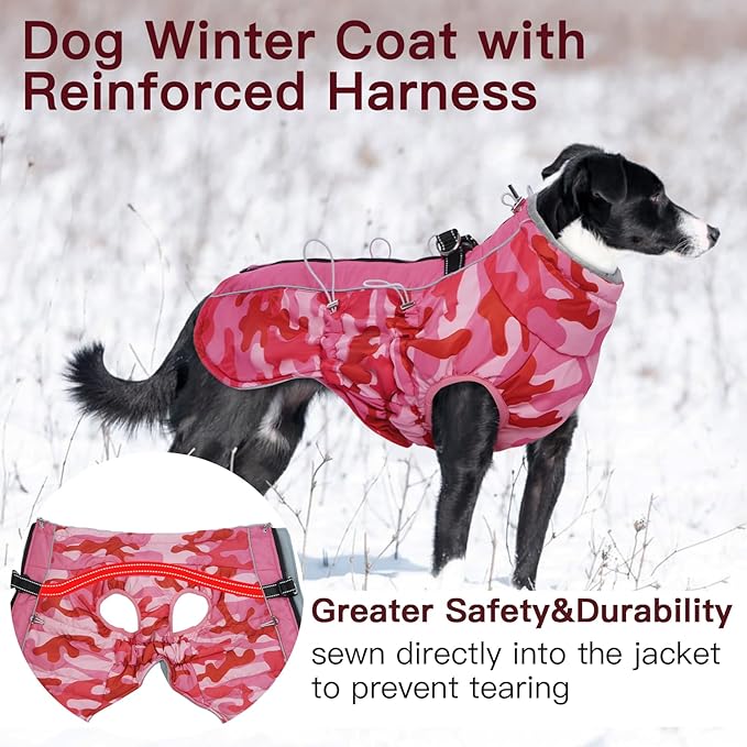Dog Coat Winter Warm Dog Jackets for Medium Dogs Reflective Snowsuit with Harness Fleece Dogs Snow Jacket Vest Waterproof Pet Clothes for Cold Weather
