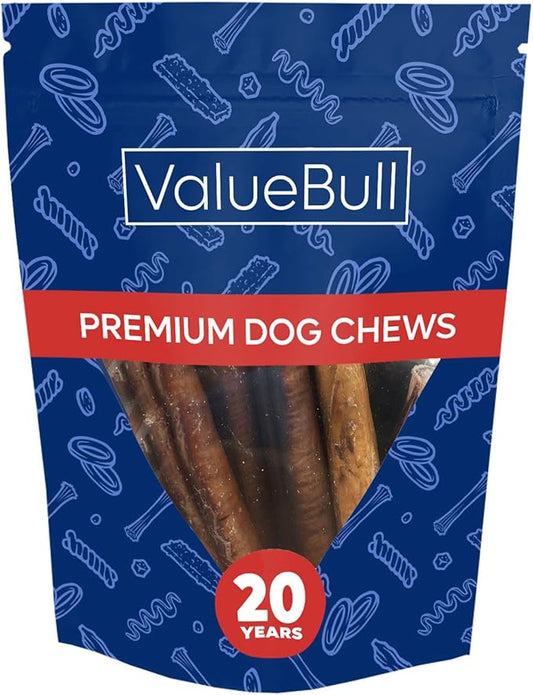 ValueBull Bully Sticks for Large Dogs, Super Jumbo 6 Inch, 10 Count - All Natural, Grass Fed, Single Ingredient, Long Lasting Dog Treats for Aggressive Chewers