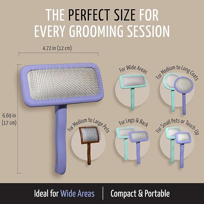 Tauro Pro Line Wooden Deshedding Dog Brush for Long Goldendoodle, Labradoodle & Poodle Hair - Purple Slicker Brush for Dog & Cat Grooming - Rectangular Flexible Cushion & Non-Slip Grip, L