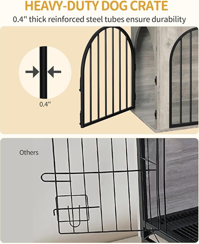 39.4" Wooden Dog Crate Furniture, Indoor Dog Kennel Dogs Cage for Small/Medium/Large Dogs, Heavy Duty Dog Crates Decorative Pet House End Side Table TV Stand, Greige Black DFC84105B