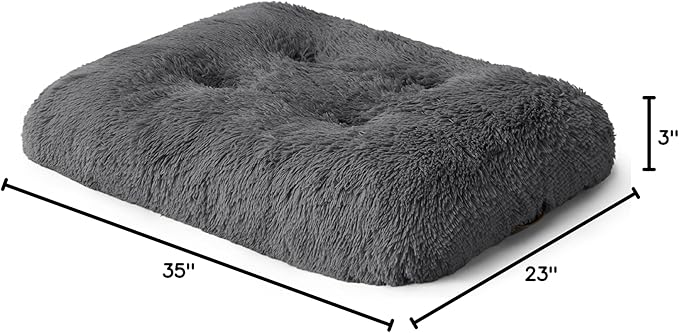 Bedsure Washable Large Dog Bed for Crate, Faux Fur Dog Crate Pad for Large Breed, Plush Soft Comfort Dogs Sleeping Mat, Anti-Slip Pet Kennel Pad, 35" x 23", Dark Grey