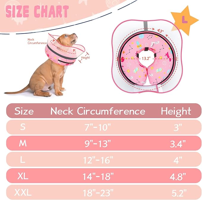 Elevated Inflatable Dog Cone Collar to Stop Licking, Dog Donut Collar After Surgery, Soft Dog Cone Alternative for Small Medium Large Dogs