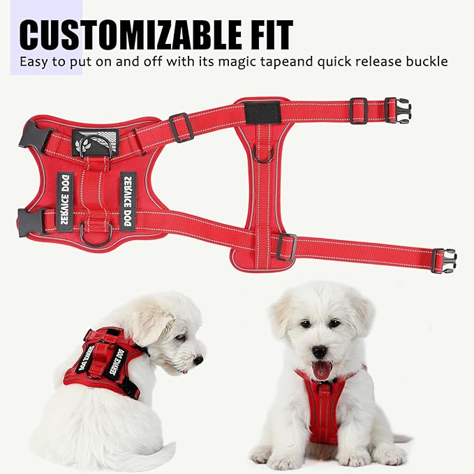 Demigreat Service Dog Harness, Reflective Dog Vest Harness with 5 PCS Patches, Adjustable Soft Oxford Pet Harness, Inner Layer Mesh, Easy to Control for Dogs (All-RED, X-Small (Pack of 1))