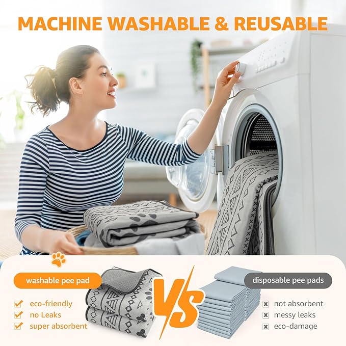 LOOBANI Washable Pee Pads for Dogs: 2-Pack Leak-Proof and Non-Slip Reusable Puppy Pads, Super Absorbent Whelping Pads for Potty Training, Playpens, Crates, Floors, Beds, and Couches, 34x36 in