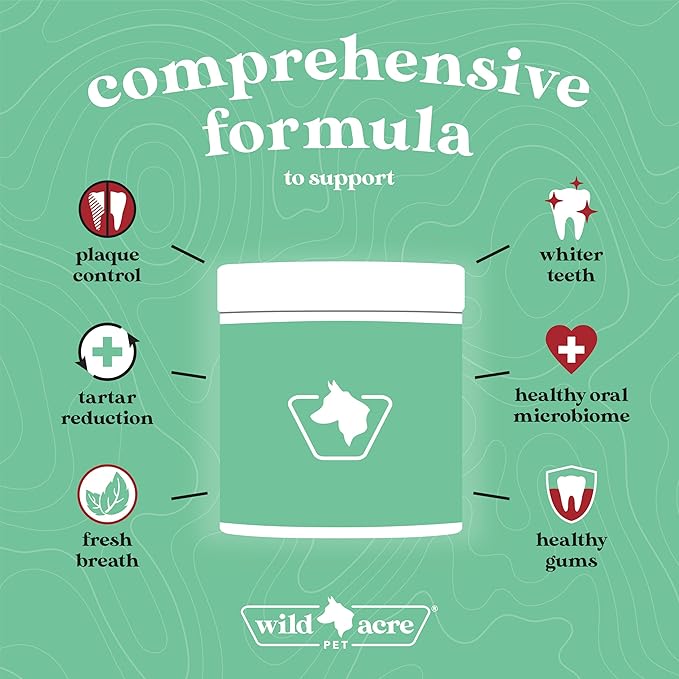 Wild Acre Dental Powder for Dogs - Dog Breath Freshener Dental Powder for Teeth Cleaning Plaque Off, Dental Care for Dogs, Tartar Remover for Teeth - Fresh Breath Probiotics