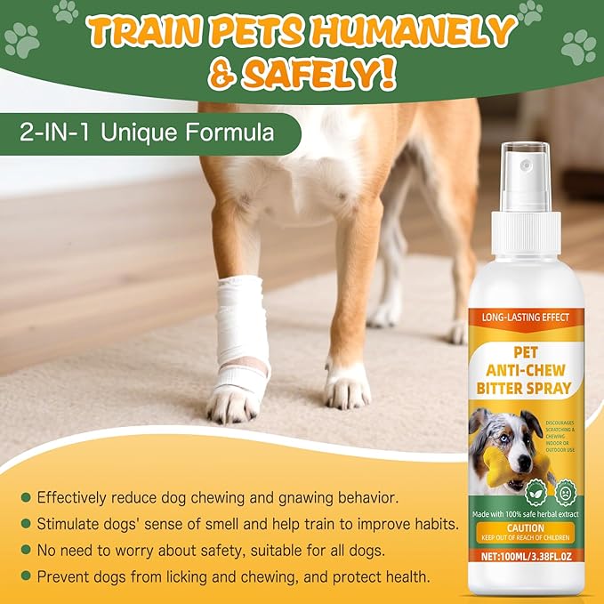 No Chewing Spray for Dogs, Anti-Chew Bitter for Dog Behavior Training Aid Spray, Natural Ingredients, Protect Furniture Shoes Belongings, Stop Chewing, Licking, Biting for Dog Deterrent Spray