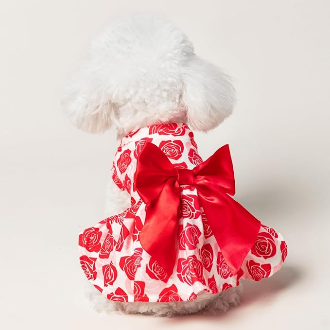 PUPTECK Dog Wedding Dress Outfit Puppy Cute Small Dogs Clothes,Rose,L