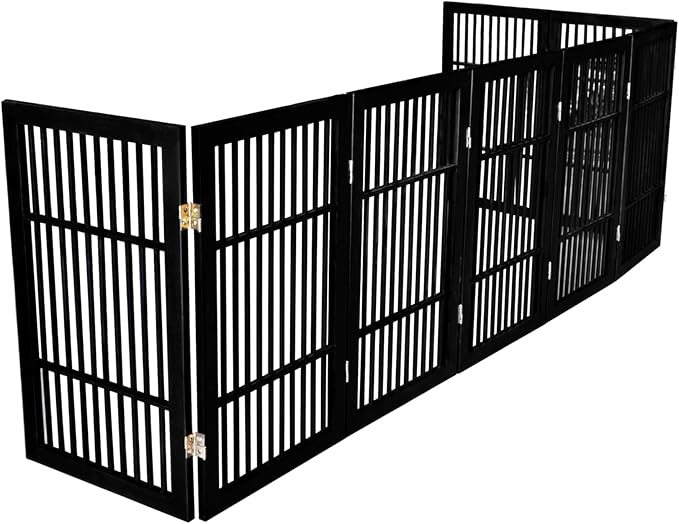 Pet Dog Gate Strong and Durable Freestanding Folding Acacia Hardwood Portable Wooden Fence Indoors or Outdoors by Urnporium (Black Pet Gate, 8 Panel 30" Tall)
