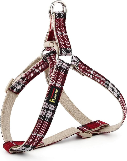 Plutus Pet Cotton Hemp Step in Dog Harness, Sustainable, Lightweight and Escape-Proof, Quick Fit Dog Harness for Puppy Small Medium and Large Dogs, Red Plaid, M
