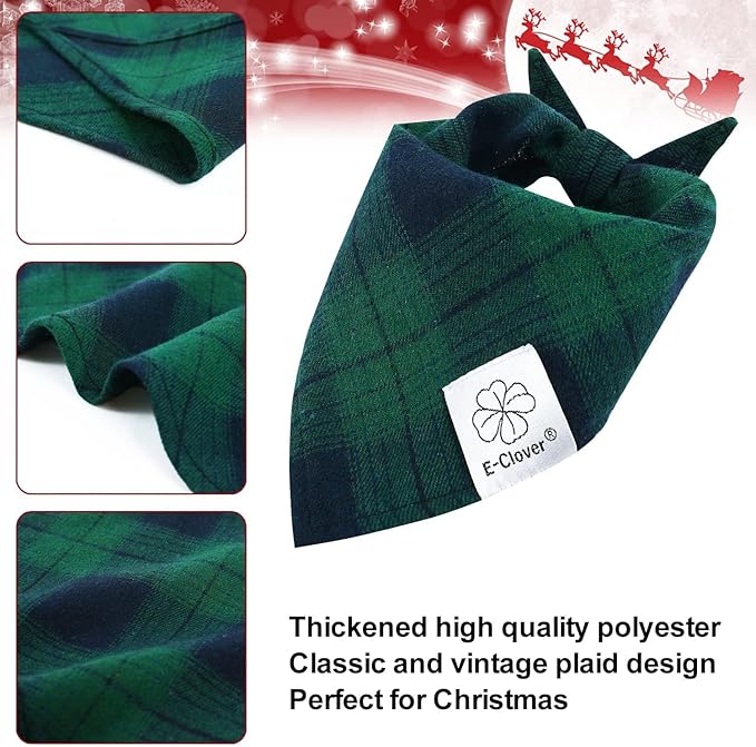 E-Clover Christmas Dog Bandanas & Matching Scrunchie Set Plaid Dog Bibs Scarf Boy Triangle Kerchief Bandana for Small Dogs Puppy Birthday Gifts Pet Owner Mom Green Fall