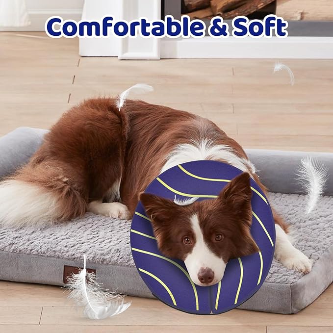 Adjustable Inflatable Dog Cone Collar for Surgery Recovery, Soft Cone for Dogs & Cats, Portable & Washable Dog Donut Collar, Large Cat Cone E Collar (Indigo S)