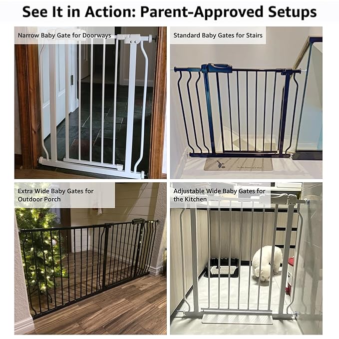 Walk Through Baby & Dog Gate 29-34 Inch, Pressure Mounted No Drilling, Indoor Safety Gate for Stairs & Doorways, Metal Design for Kids and Pets, White