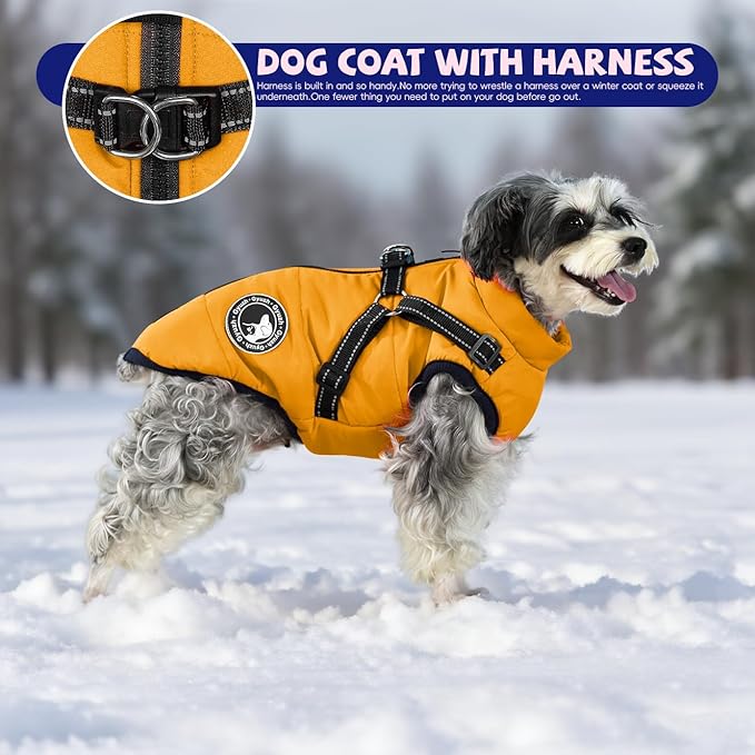Gyuzh Dog Coat with Harness Puppy Coats Small Dog Harness Jacket Winter Waterproof Jackets for Smal Medium Large Dogs
