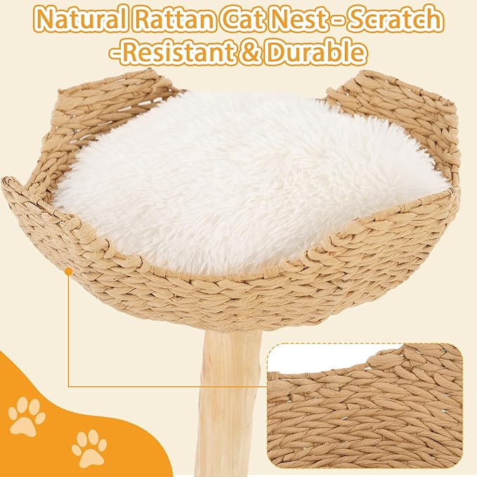 Modern Cat Tree Tower, 45” Wooden Cat Tree for Indoor Cats Large Adult, Real Solid Luxury Cat Condo with Scratching Post for Multi-Cat Households