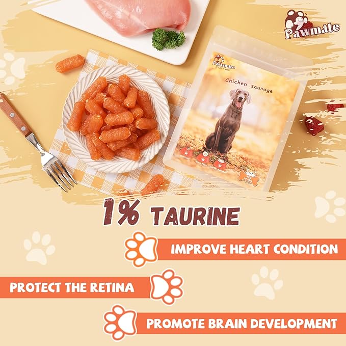 Dog Treats Chicken Sausage, Natural Chicken Jerky Training Treats with Glucosamine, Chondroitin, MSM and Taurine, Low Fat Soft Chewy Snacks for Small Medium Dogs, 10.6oz