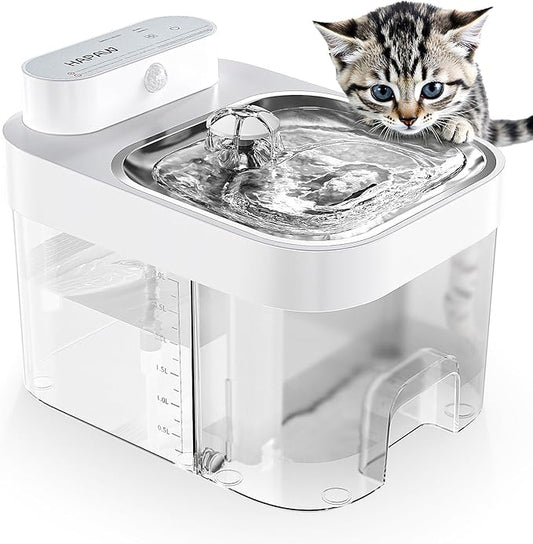 Cat Water Fountain, Wastewater Separation & No Filter Cotton, Pet Water Dispenser with 101oz/3L Large Capacity Tank, Wireless Automatic Water Fountains for Cats Indoor Cat Watering Supplies