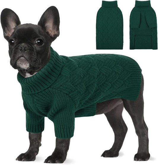 SUNFURA XS Dog Sweater, Small Dog Sweater Doggie Knitted Knitwear for Winter, Cat Pullover Christmas Sweatshirt for Yorkie Chihuahua, Warm Thick Turtleneck Clothes for Puppy, Green X-Small