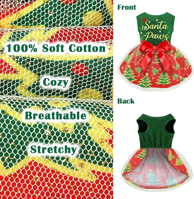 Funny Puppy Dress with Bow - Dog Dresses & Costumes for Small & Large Dogs - Pumpkin Witch Bat Pet Costume for Halloween & Christmas