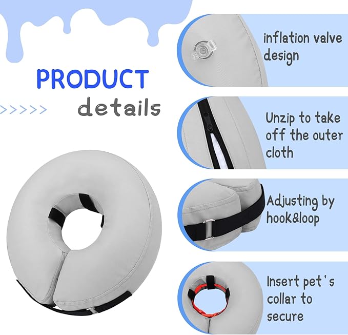Supet Inflatable Dog Cone Collar Alternative After Surgery, Dog Neck Donut Collar Recovery E Collar for Neuter, Soft Pet Cone for Small Medium Large Dogs