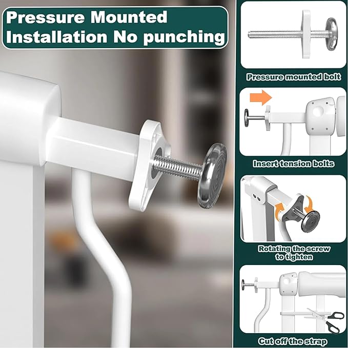 TSAYAWA Walk Through Baby Gate with Door, 53-57.48 Inch Wide Presure Mounted No Drill Metal Auto Close Child Gate for Stair Doorway - Indoor Outdoor Safty Gate for Toddler Dog Doggie, White