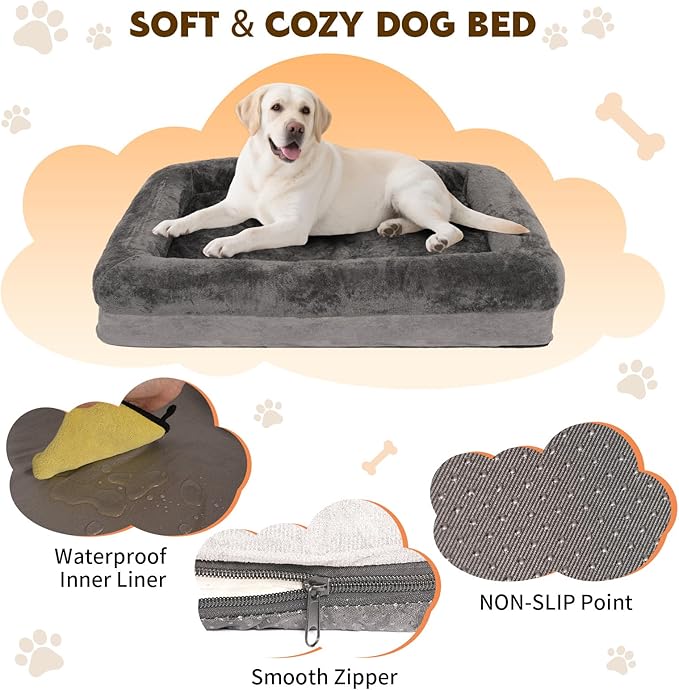 Dog Bed Medium to Large Dogs - Waterproof Couch with Removable Washable Cover and Egg Crate Foam Comfort Cage Beds Zipper Non-Slip Bottom Pad Bite-Proof