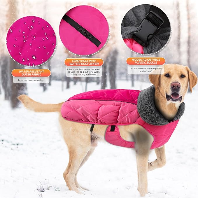 Doglay Dog Coat, Waterproof Dog Jacket Pet Winter Coat for Cold Weather with Thicken Furry Collar, Reflective Puppy Winter Jacket Warm Fleece Lining for Small Medium Large Pets
