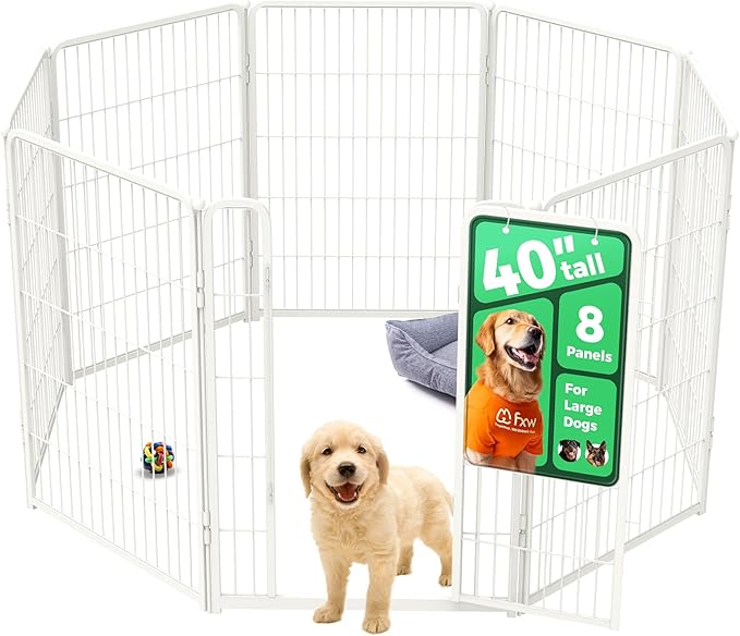 FXW Homeplus Unleashed Indoor Dog Playpen - Stress-Free and Safe Play, Heavy Duty 40 Inch 8 Panels Dog Pen for Medium and Large Dogs, White│Patented